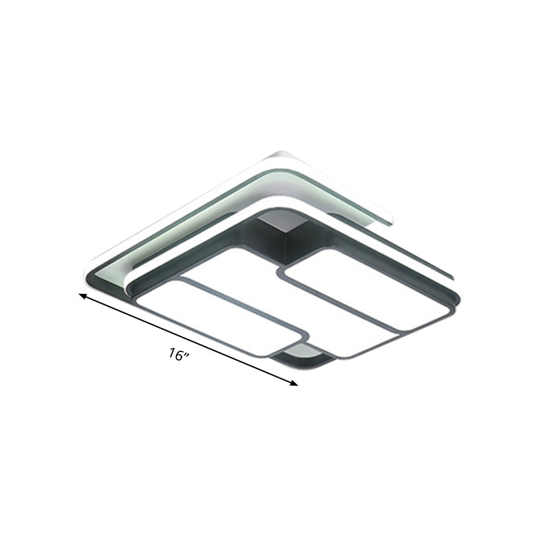 Square Metal Flush Led Black Ceiling Light - Remote Controlled Stepless Dimming 16/19.5 Width