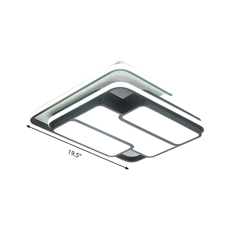 Square Metal Flush Led Black Ceiling Light - Remote Controlled Stepless Dimming 16’/19.5’ Width