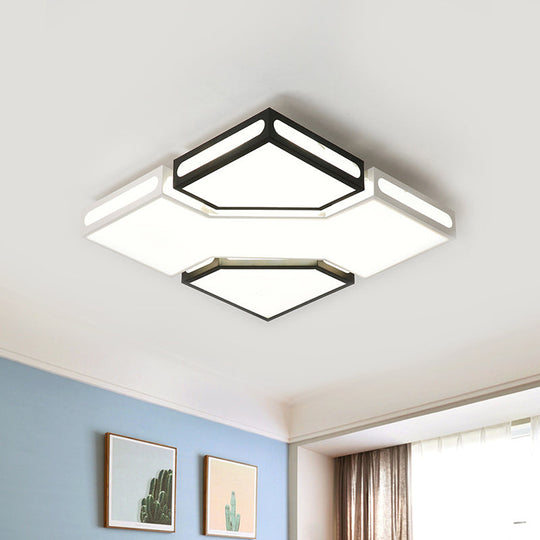 Modern Led Square Flush Lamp With Acrylic Ceiling Light Fixture - Black And White Design White/3