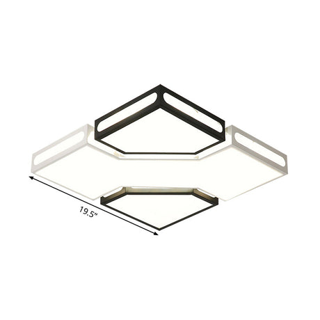 Modern Led Square Flush Lamp With Acrylic Ceiling Light Fixture - Black And White Design White/3