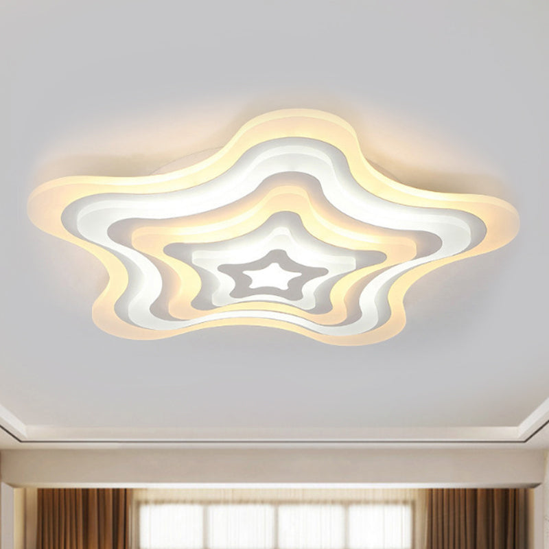 Contemporary Acrylic White Led Flush Mount Ceiling Lamp - Wavy Star Shape Remote Controlled Stepless
