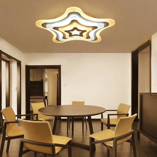 Contemporary Acrylic White Led Flush Mount Ceiling Lamp - Wavy Star Shape Remote Controlled Stepless