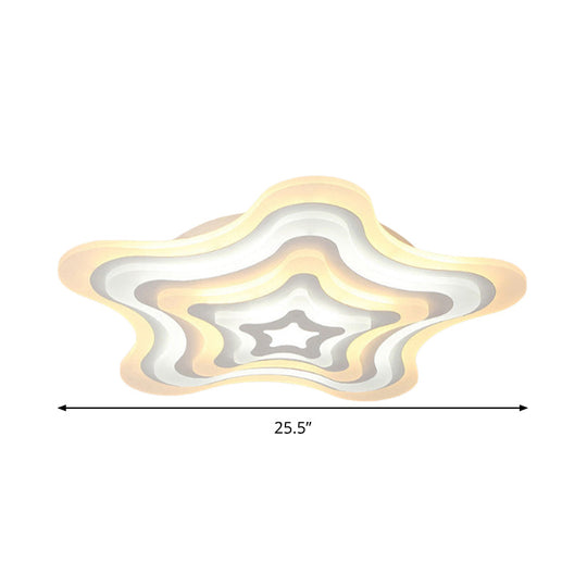 Contemporary Acrylic White Led Flush Mount Ceiling Lamp - Wavy Star Shape Remote Controlled Stepless