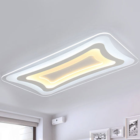 Contemporary Led Rectangular Flush Mount Ceiling Light In White - Warm/White