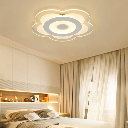 Simple 5-Petal Led Flush Lamp - Super Thin Opaque Acrylic Ceiling 16/19.5 W Warm/White Light