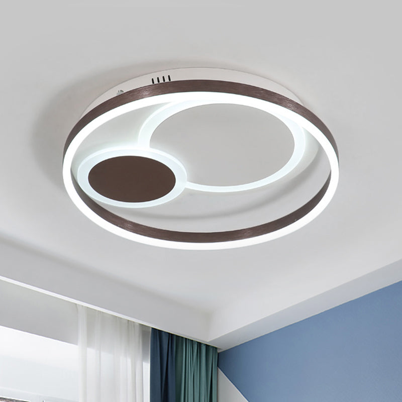 16’/19.5’ Dia Metal Orbit Ceiling Flush Light With Stepless Dimming - Modern Coffee Led