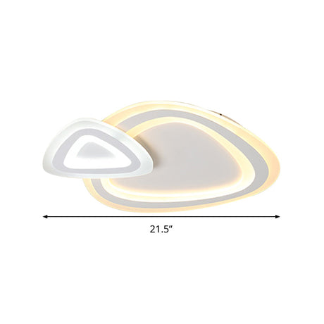 Sleek Acrylic Dual Triangle Led Ceiling Lamp - Minimalist White Flush Light Fixture In Warm Cool And