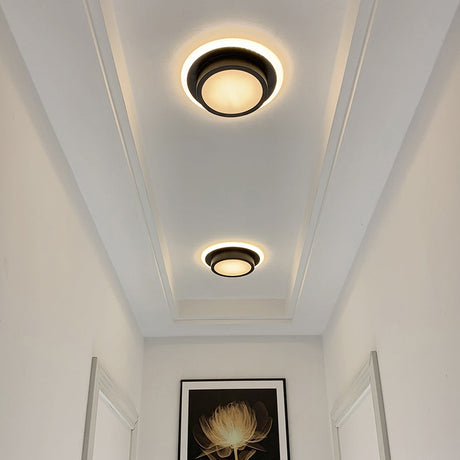 Contemporary Mini Round/Square Flush Mount Ceiling Light In Black/White With Metal Finish - Led