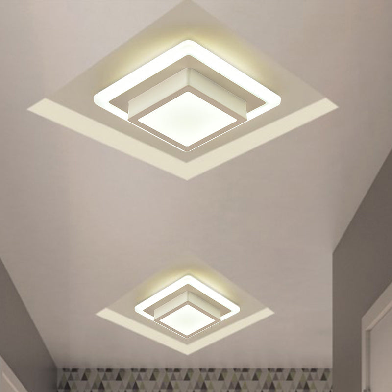 Contemporary Mini Round/Square Flush Mount Ceiling Light In Black/White With Metal Finish - Led