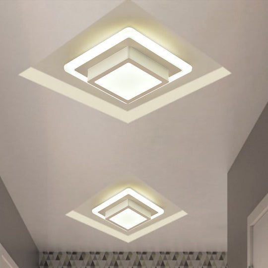 Contemporary Mini Round/Square Flush Mount Ceiling Light In Black/White With Metal Finish - Led