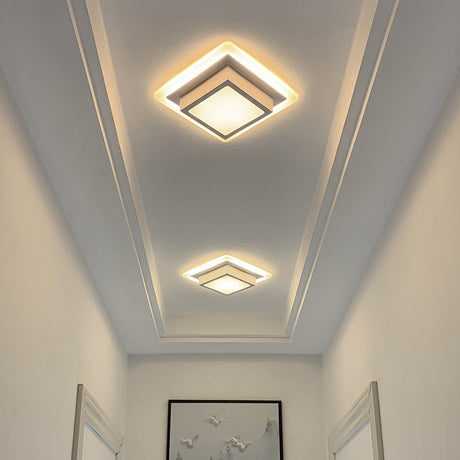 Contemporary Mini Round/Square Flush Mount Ceiling Light In Black/White With Metal Finish - Led