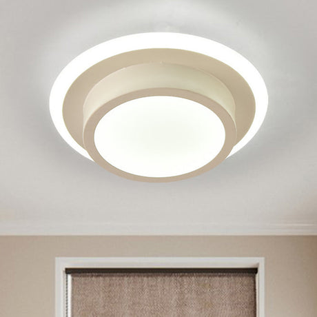 Contemporary Mini Round/Square Flush Mount Ceiling Light In Black/White With Metal Finish - Led