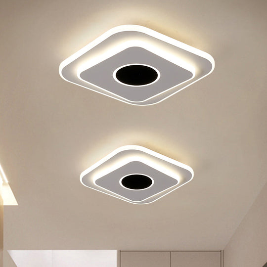 Led Mini Flush Ceiling Light - Modernist Black And White Lamp With Acrylic Shade In Warm/White