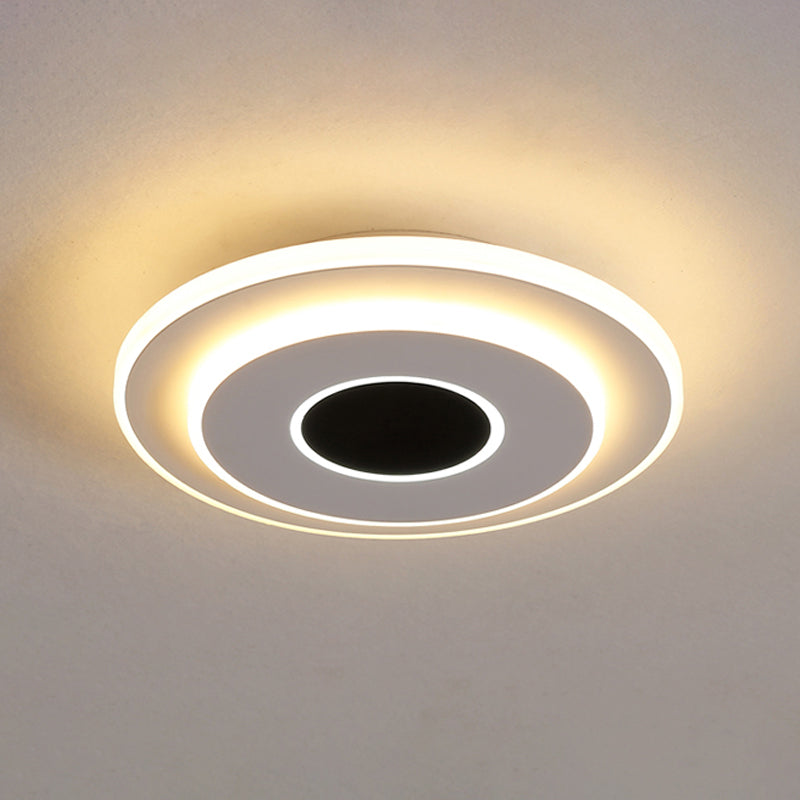 Led Mini Flush Ceiling Light - Modernist Black And White Lamp With Acrylic Shade In Warm/White