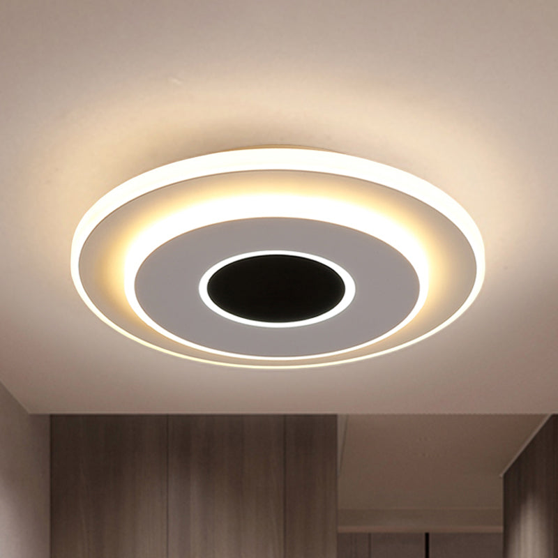 Led Mini Flush Ceiling Light - Modernist Black And White Lamp With Acrylic Shade In Warm/White