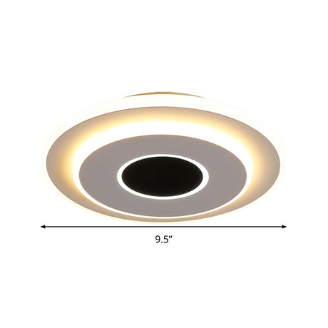 Led Mini Flush Ceiling Light - Modernist Black And White Lamp With Acrylic Shade In Warm/White
