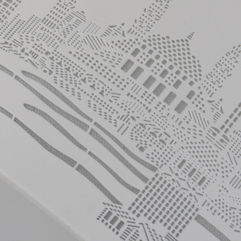 16.5’/20.5’ Modern White Carved Metal Drum Flush Lamp With Metropolis Scene - Led Ceiling Light