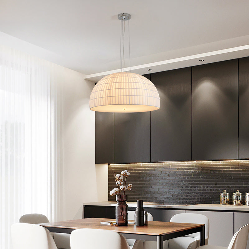 Modern Fabric Dome Ceiling Light - White Chandelier With 4 Lights