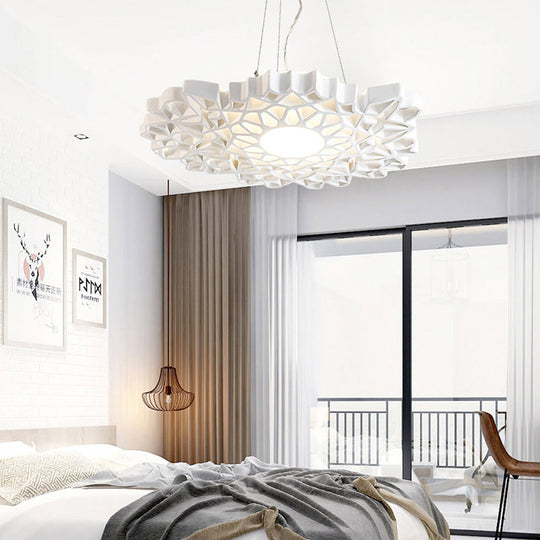 Contemporary Honeycomb Pendant Light - White Resin 1 Head Ceiling Fixture