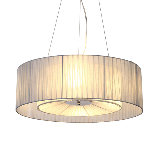 Modern Light Blue Dining Room Chandelier - 4-Light Pendant Fixture With Round Fabric Shade