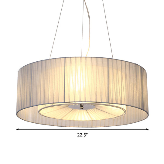 Modern Light Blue Dining Room Chandelier - 4-Light Pendant Fixture With Round Fabric Shade