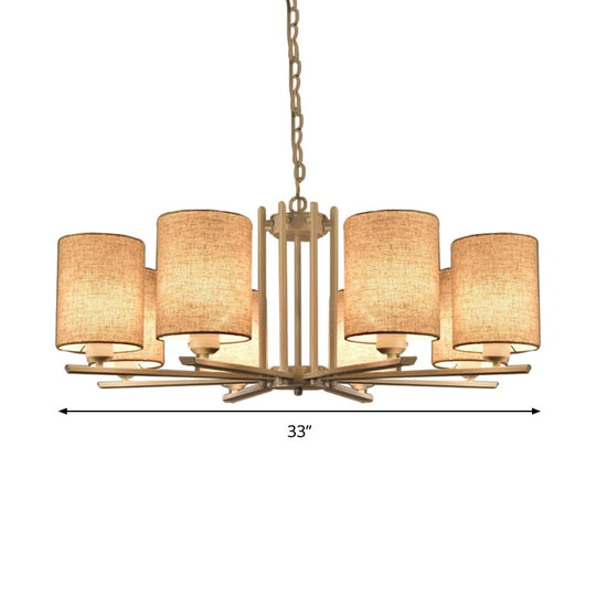 Modern Metal Sputnik Chandelier With White Finish And Cylinder Fabric Shade - 6/8 Heads Hanging
