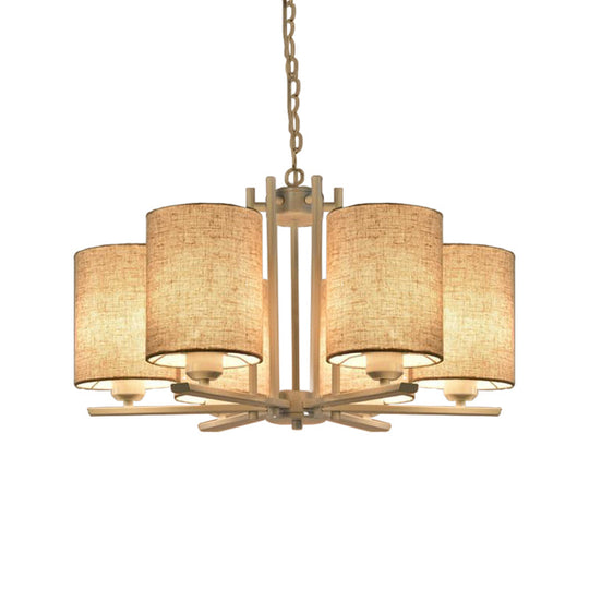 Modern Metal Sputnik Chandelier With White Finish And Cylinder Fabric Shade - 6/8 Heads Hanging
