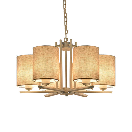 White Metal Sputnik Chandelier With Cylinder Fabric Shade - Modern Lighting For Ceiling (6/8 Heads)