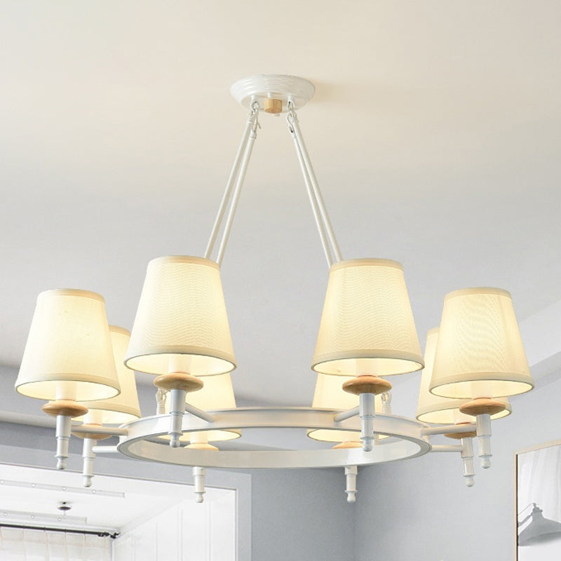Contemporary Barrel Pendant Light With 8 Fabric Heads - White