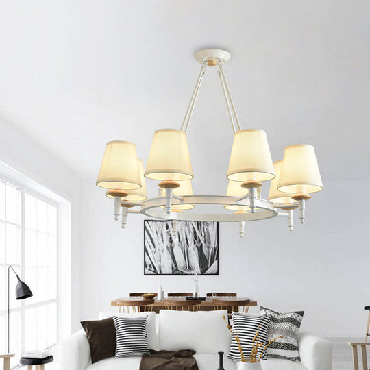 Contemporary Barrel Pendant Light With 8 Fabric Heads - White