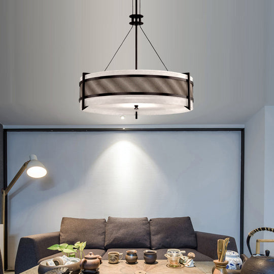 Modern Black Round Fabric Chandelier: Led Ceiling Light For Living Room