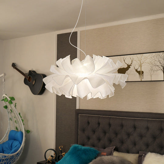 Nordic Style Fabric Wavy Pendant Light - 1 Head Black/White Ceiling Fixture For Bedroom