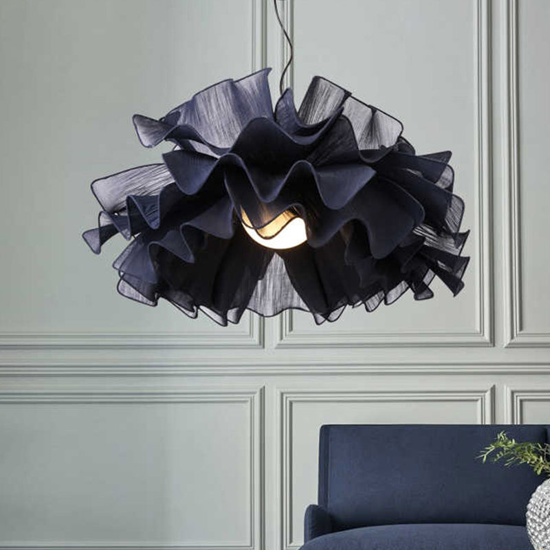 Nordic Wavy Fabric Pendant Light - Black/White 1 Head Ideal For Bedroom Ceiling Black