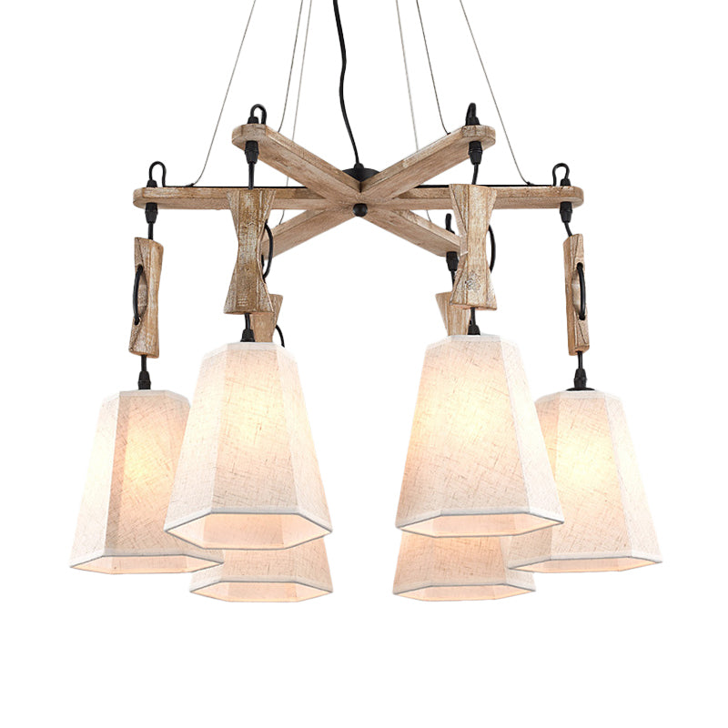 Contemporary Hexagon Chandelier Lamp With 6 Heads In Black White Or Flaxen For Dining Room