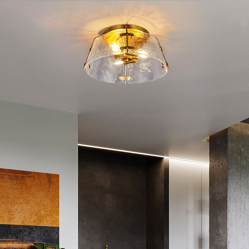 Traditional Brass Flush Mount Lamp With 3 Water Glass Shade Living Room Ceiling Light Fixture