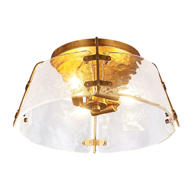 Traditional Brass Flush Mount Lamp With 3 Water Glass Shade Living Room Ceiling Light Fixture