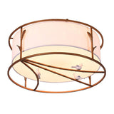 Traditional Brown Drum Ceiling Flush Lighting - Fabric Shade Multiple Sizes Heads Bedroom Mount