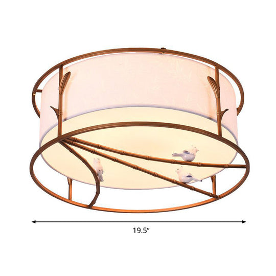 Traditional Brown Drum Ceiling Flush Lighting - Fabric Shade Multiple Sizes Heads Bedroom Mount