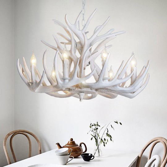 White Antler Chandelier Lighting Rustic Resin 21.5’/25.5’/27.5’ Wide 9/12 Heads Living Room