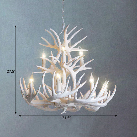 White Antler Chandelier Lighting Rustic Resin 21.5’/25.5’/27.5’ Wide 9/12 Heads Living Room
