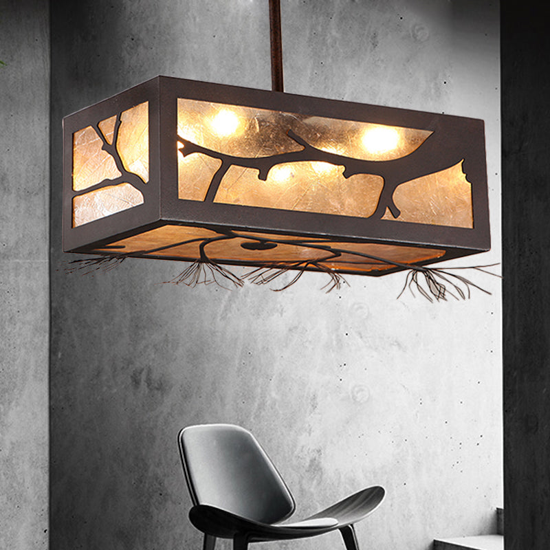 Rustic 6 - Head Semi Flush Mount Ceiling Light With Mica Sheet Shade