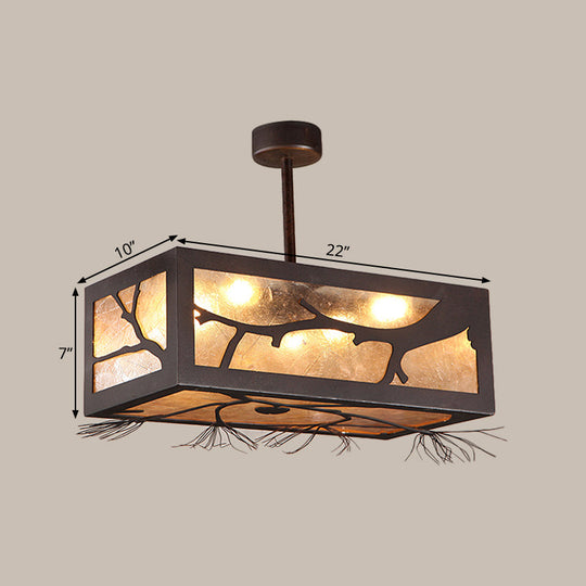 Rustic 6 - Head Semi Flush Mount Ceiling Light With Mica Sheet Shade