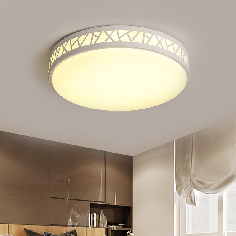 Metallic Drum Led Flush Ceiling Light - Modern White Flushmount Lighting For Bedroom
