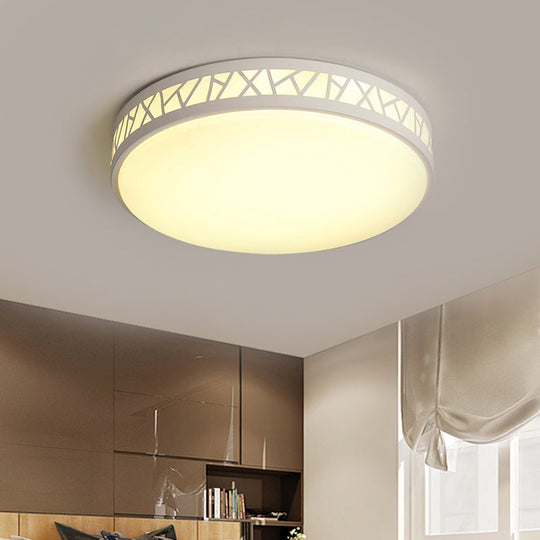Metallic Drum Led Flush Ceiling Light - Modern White Flushmount Lighting For Bedroom