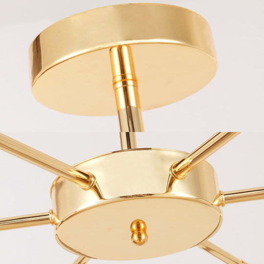 Modern Gold Sputnik Starburst Chandelier - 6/8 Light Hanging Ceiling Fixture With Warm/White