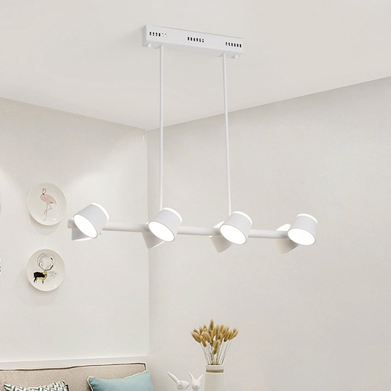 Simple Style Metal Linear Pendant Light Fixture - 8 Lights White Color Ceiling Hanging Design