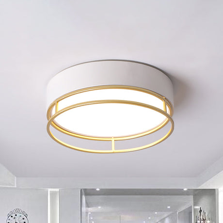 Modern Metal Drum Flush Mount Led Ceiling Light - Corridor White Warm/White/3 Color Lighting / Warm