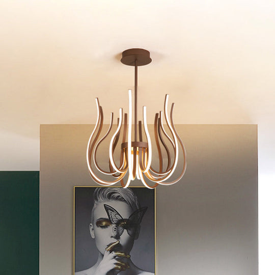 Lustre de plafond LED café contemporain - Suspension incurvée de 19"/24" de large