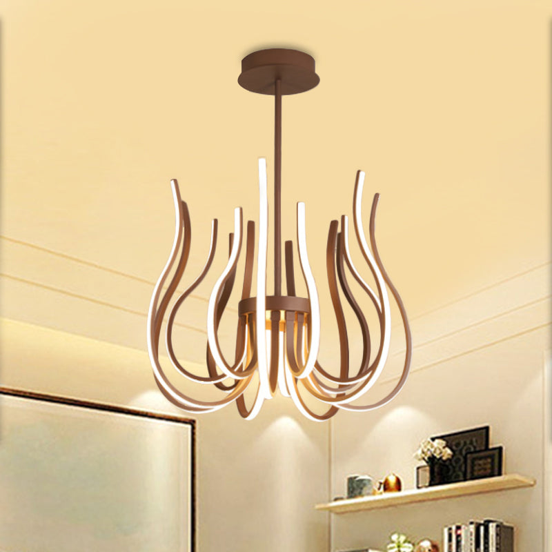 Lustre de plafond LED café contemporain - Suspension incurvée de 19"/24" de large