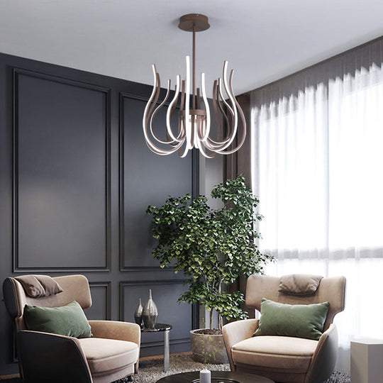 Lustre de plafond LED café contemporain - Suspension incurvée de 19"/24" de large